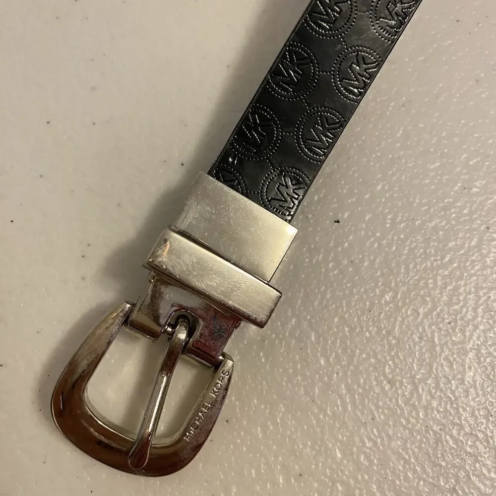 Michael Kors Black GenuineLeather MK Logo Waist Belt Women Medium 41” Length Y2K